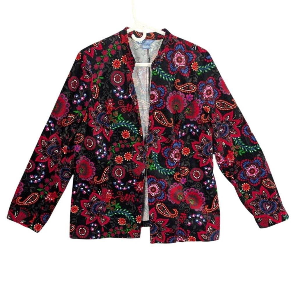 Vtg Koret Jacket Womens Large Black Floral Paisley Velvet Eclectic Boho Artsy